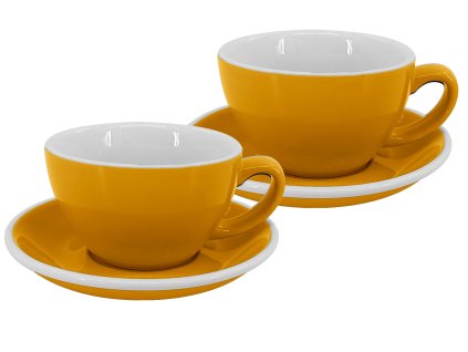 Sada 2 kusů profesionálních žlutých silnostěnných šálků na caffè latte Roma 250 ml s podšálky.
