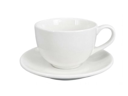 Zářivě bílý porcelánový šálek na cappuccino Alba o objemu 200 ml s podšálkem v čistém minimalistickém designu.