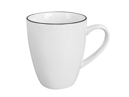 Sněhobílý porcelánový hrnek Alba Black o objemu 350 ml s elegantní černou linkou na horním okraji.