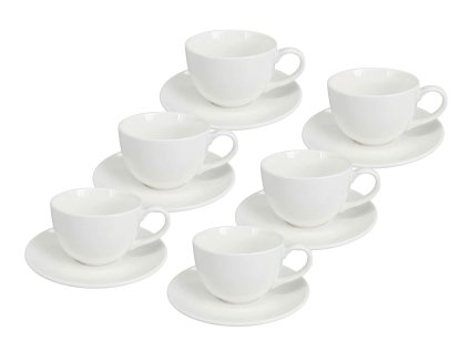 Sada 6 kusů malých čistě bílých porcelánových šálků na espresso s podšálky Alba v minimalistickém stylu bez dekoru.