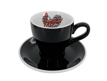 Černý latte šálek Milano 220 ml s podšálkem a vnitřním valentýnským symbolem srdce s nápisem Love.