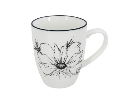 Elegantní bílý porcelánový hrnek Alba Dash Bloom o objemu 350 ml s motivem černé květiny.
