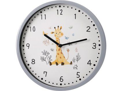 Dětské nástěnné hodiny žirafa 22,5 cm šedý rám – H&L