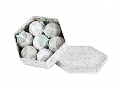 Vánoční set-koule 7,5cm (stříbrná květina), stříbrná/bílá