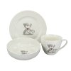 Dětský jídelní set Teddy, 3 ks - talíř ø 20cm, miska ø 14cm, šálek o objemu 220 ml, materiál porcelán, barva bílá, dekor medvídka.