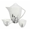 Set na čaj Garden -  porcelánový, konvice objem 1,6 l, cukřenka objem 150 ml, mléčenka objem 150 ml, bílá s černým dekorem lučního kvítí a travin.