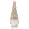 Vánoční skřítek Pixie – 10x10x32 cm, s chlupatou čepicí, vyrobený z polyesteru, v hnědo-béžové barvě, roztomilá dekorace pro vánoční atmosféru.