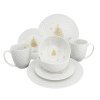 Vánoční jídelní sada Embos Zlatá Koleda – porcelán, bílá se zlatým dekorem a embosovaným vzorem, sada 8 ks (2ks mělký talíř, 2ks dezertní talíř, 2 ks polévková miska, 2 ks hrnek), vhodná do myčky i mikrovlnné trouby.