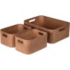 Sada úložných krabic WoodyBox – tmavý ořech, 3 ks, dvě velikosti. Elegantní sada dřevěných krabic s obdélníkovým tvarem a dvěma otvory jako úchyty.
