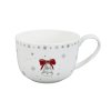 Porcelánový vánoční jumbo hrnek Luna Koleda s motivem zvonku, rukavic a bonbonů.