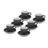 Sada 6 kusů šedých silnostěnných šálků na espresso Roma 75 ml s bílým vnitřkem a podšálky.