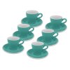 Sada šesti tyrkysových silnostěnných šálků na espresso Milano 75 ml s podšálky, kónický moderní design, profesionální porcelán by inspire.