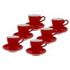 Sada šesti červených silnostěnných šálků na lungo Milano 150 ml s podšálky, kónický moderní design, profesionální porcelán by inspire.