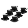 Sada šesti černých silnostěnných šálků na lungo Milano 150 ml s podšálky, kónický moderní design, profesionální porcelán by inspire.