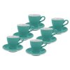 Sada šesti tyrkysových silnostěnných šálků na lungo Milano 150 ml s podšálky, kónický moderní design, profesionální porcelán by inspire.