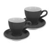 Sada dvou šedých silnostěnných šálků na latte Milano 220 ml s podšálky, kónický moderní design, profesionální porcelán by inspire.