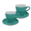 Sada dvou tyrkysových silnostěnných šálků na latte Milano 220 ml s podšálky, kónický moderní design, profesionální porcelán by inspire.