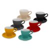 Sada šesti barevných silnostěnných šálků na latte Milano 220 ml s podšálky, mix moderních barev, kónický profesionální porcelán by inspire.