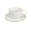 Malý bílý porcelánový šálek na espresso Alba Yellow o objemu 90 ml s podšálkem a svěží žlutou linkou.