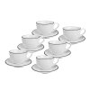 Set 6 kusů bílých porcelánových šálků na cappuccino s podšálky Alba Black a elegantní černou linkou.