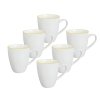 Sada 6 kusů velkých bílých porcelánových hrnků Alba Yellow s veselou žlutou linkou o objemu 350 ml.