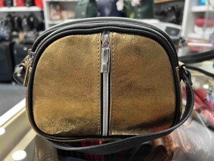Dámská malá kožená crossbody kabelka - zlatá