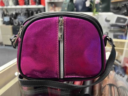 Dámská malá kožená crossbody kabelka - růžová