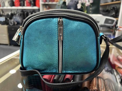 Dámská malá kožená crossbody kabelka - tyrkysová