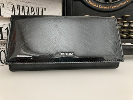 Peněženka dámská kožená dlouhá - šedá/černá lak