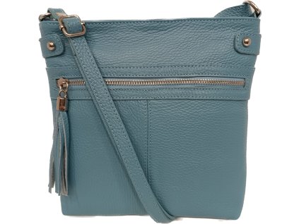 Dámská kožená zipová crossbody kabelka Patrizia Piu - tyrkys