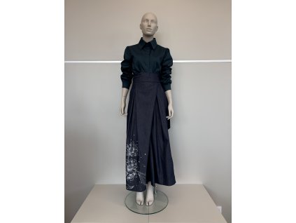 Denimové zavinovacie nohavice tmavo modré maľované