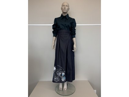 Denimové zavinovacie nohavice tmavo modré maľované