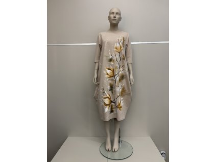 Dámske balónové šaty bavlnené béžové