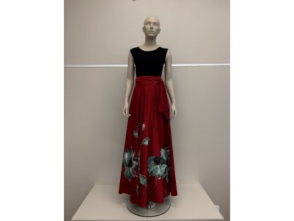 Dlhá dámska zavinovacia sukňa červená maľovaná