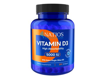 4135 natios vitamin d3 vysoce vstrebatelny 5000 iu zdrave zuby kosti imunita 250 softgel kapsli s olivovym olejem