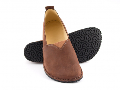 Fuego Barefoot moccasins with triangular stretch panel - brown with black marbling