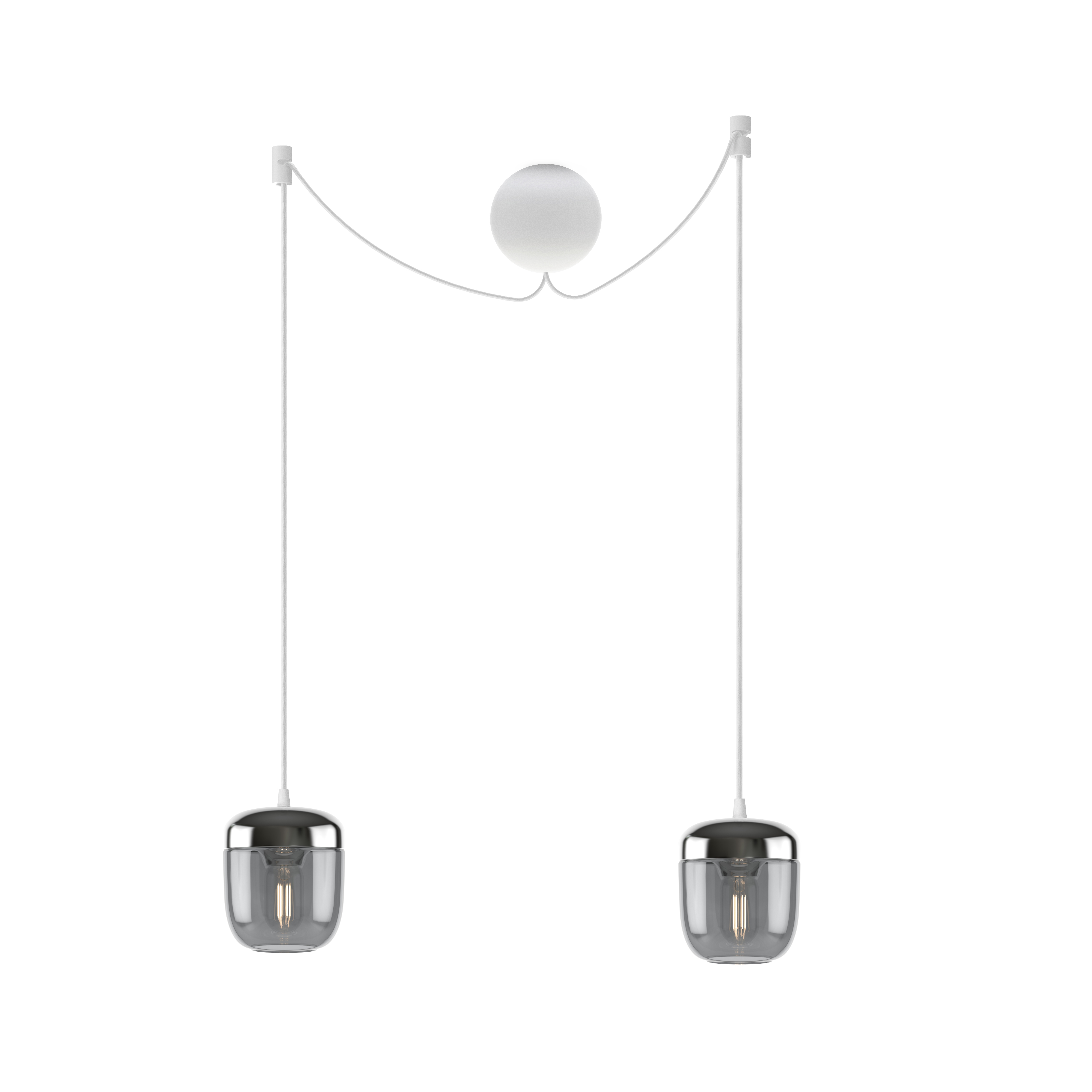 ACORN| dizajnové závesné svietidlo Farba: Dymové sklo, Sada: Dve tienidlá + Cannonball Cluster 2 biely