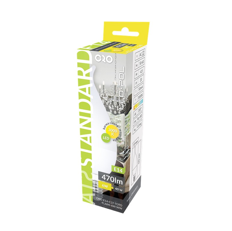 LED žiarovka E14 C37 6W teplá biela