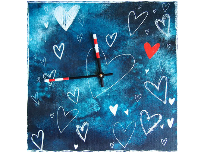 Keramické hodiny - Modré srdce