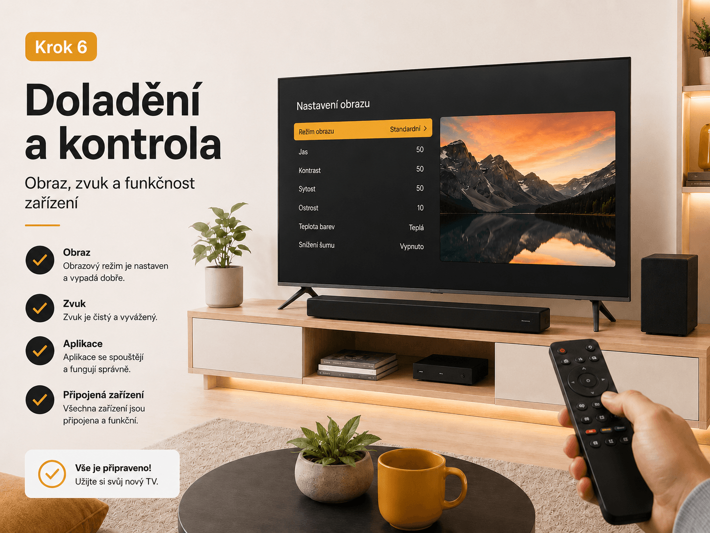 Krok 6 – nastavení a kontrola obrazu a zvuku