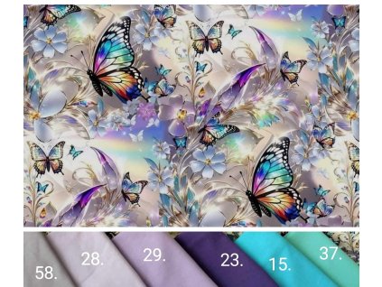 Teplákovina-Barevní motýlci mezi květy|  240g | 180cm