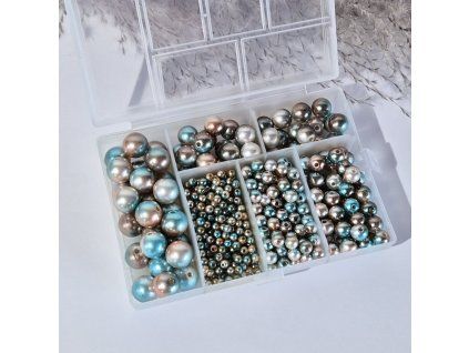 Sada voskovaných korálků/perel - metalické barvy