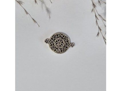 Kovový přívěsek - ornament (mandala) - 2 x 1,4 cm
