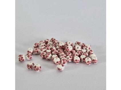 Keramické korálky - bílá s červeným dekorem - ø 8 mm - 10 ks