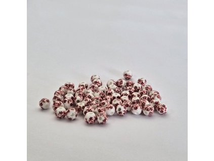 Keramické korálky - bílá s červeným dekorem - ø 6 mm - 10 ks