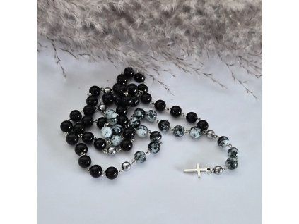 Růženec do auta – černé & obsidian korálky