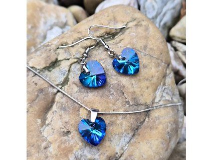 Šperkový set s krystalovým srdcem – modrý třpyt
