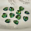 Skleněné kamínky s AB efektem – zelené srdce 14 mm