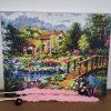 🌸 Diamantový obraz – Romantická zahrada s domem (50 × 40 cm, s rámem)