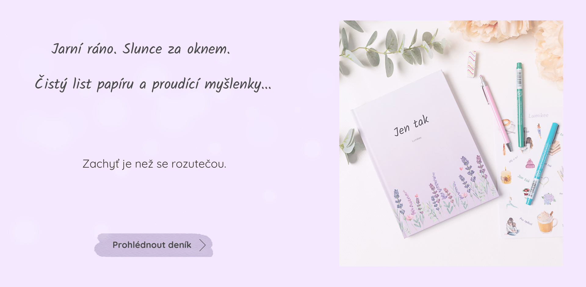 Jarní ráno. Slunce za oknem. Čistá stránka a proudící myšlenky...